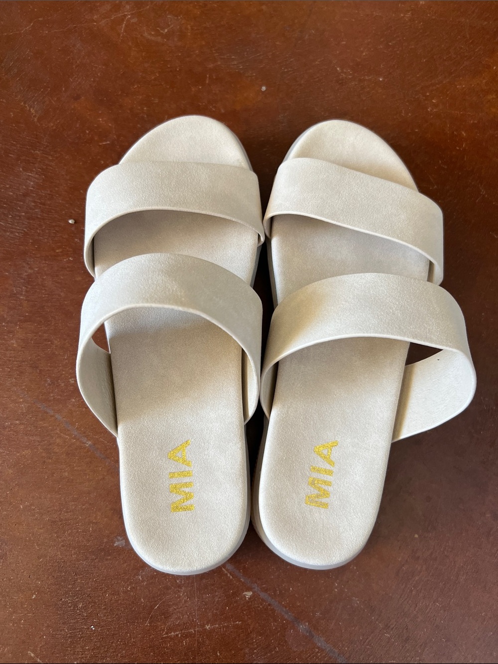 MIA Women's Beige Double-Strap Slide Sandals